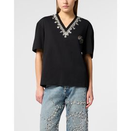 PHILIPP PLEIN PHILIPP PLEIN Man Fit V-Neck T-Shirt Crystals Women