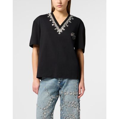 PHILIPP PLEIN PHILIPP PLEIN Man Fit V-Neck T-Shirt Crystals Women