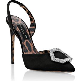 PHILIPP PLEIN PHILIPP PLEIN Satin Decollete Slingback Hi-Heels Crystal Hexagon Women