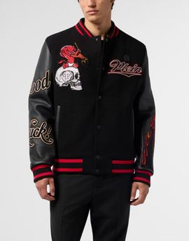 PHILIPP PLEIN PHILIPP PLEIN Varsity Bomber With Leather Sleeves Devil Skull Men