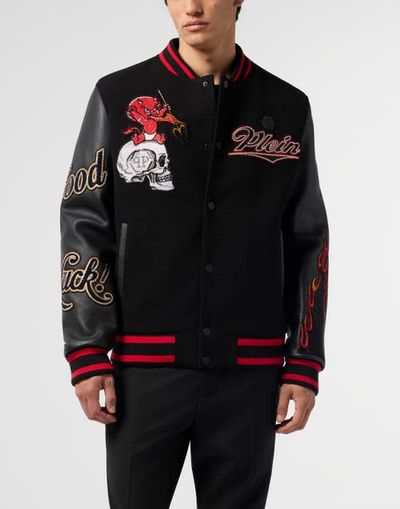 PHILIPP PLEIN PHILIPP PLEIN Varsity Bomber With Leather Sleeves Devil Skull Men
