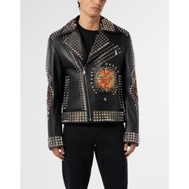 PHILIPP PLEIN PHILIPP PLEIN Vintage Leather Biker Jacket Studs &Amp; Patches Men
