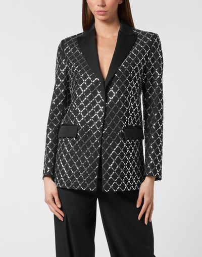 PHILIPP PLEIN PHILIPP PLEIN Wool And Satin Boyfriend Fit Blazer Crystal Rhombus Women