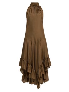 Philosophy di Lorenzo Serafini Women's Ruffled Silk Halter Maxi Dress