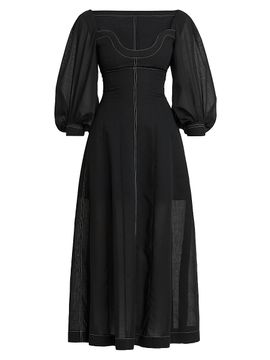Philosophy di Lorenzo Serafini Women's Topstitched Puff-Sleeve Bustier Maxi Dress