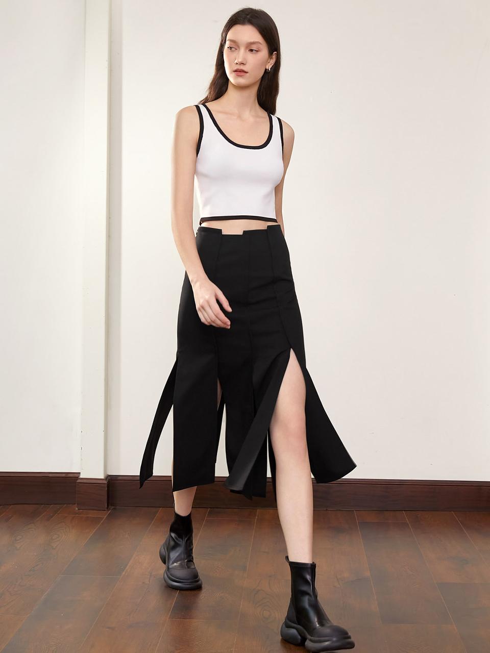 PIA STUDIO BA_Black slit slim skirt