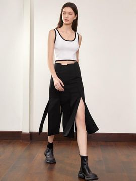 PIA STUDIO BA_Black slit slim skirt