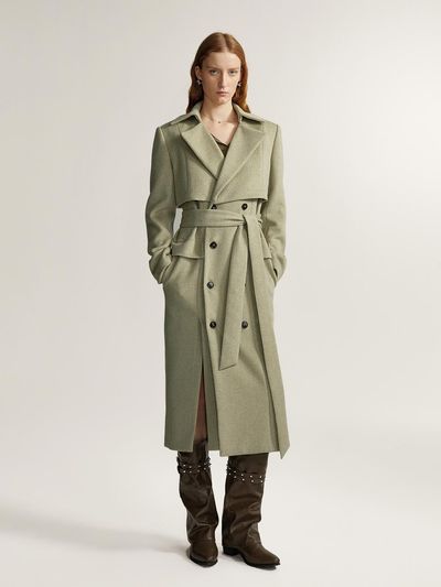 PIA STUDIO Elegant Soft Wool Long Coat [Khaki/Black]