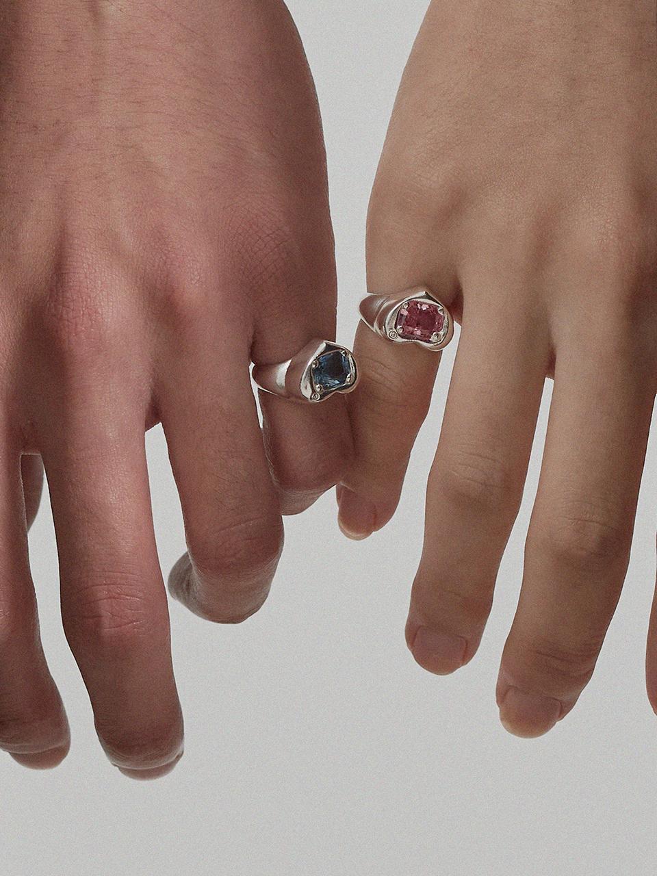 PICOMENT #006 Heart Square Cubic Zirconia Ring_Pink