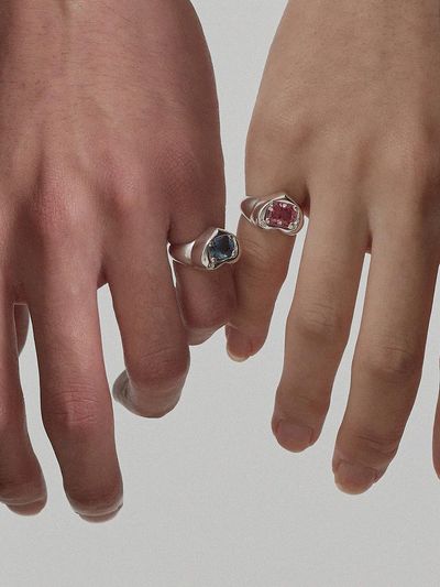 PICOMENT #006 Heart Square Cubic Zirconia Ring_Pink