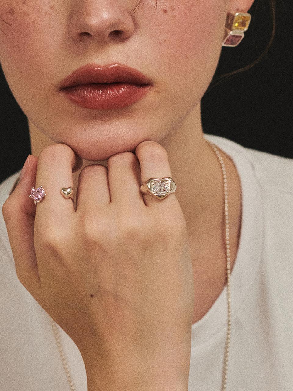 PICOMENT #006 Heart Square Cubic Zirconia Ring_White