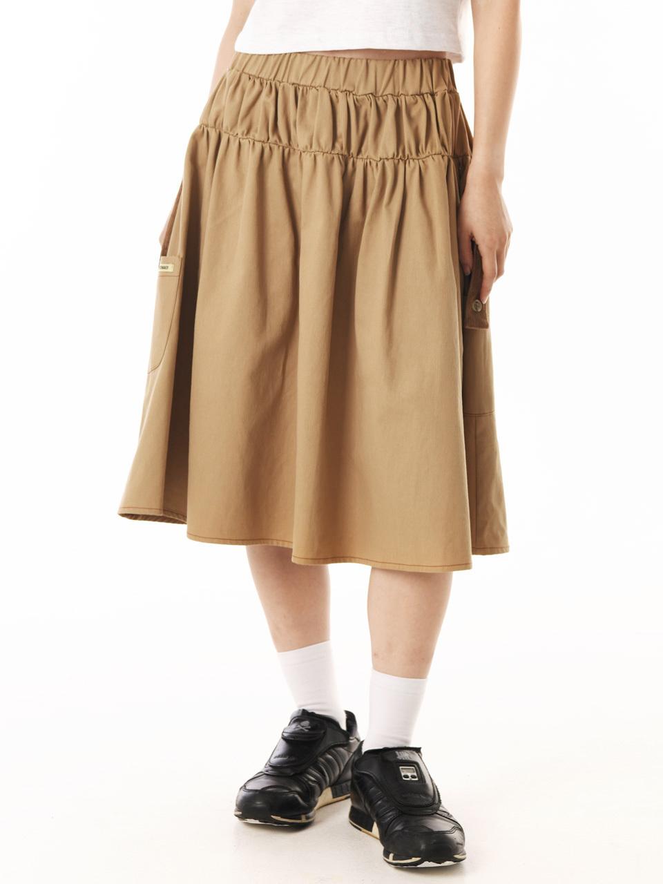 PIECEMAKER CORDUROY POINT COTTON WORK MIDI SKIRT (BEIGE)