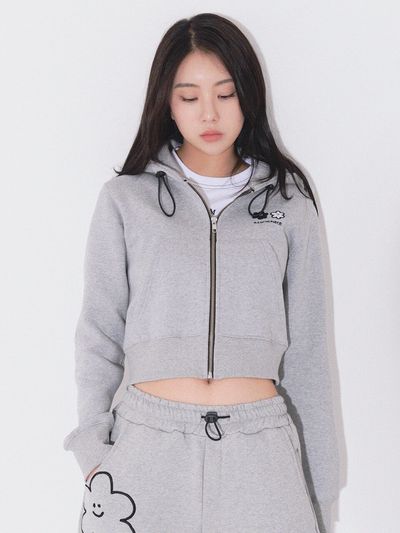 PIECEMAKER Daisy Cropped Zip-up Hoodie _ Grey