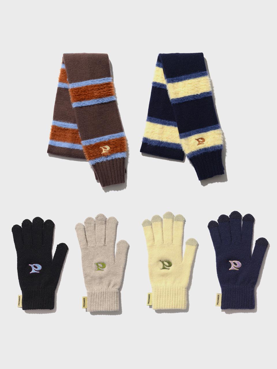 PIECEMAKER P LOGO STRIPE MUFFLER + GLOVE SET