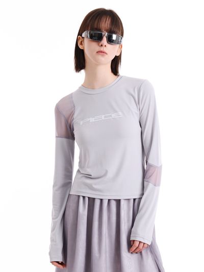 PIECEMAKER Piece Mesh Block Long Sleeve T-shirt - Gray