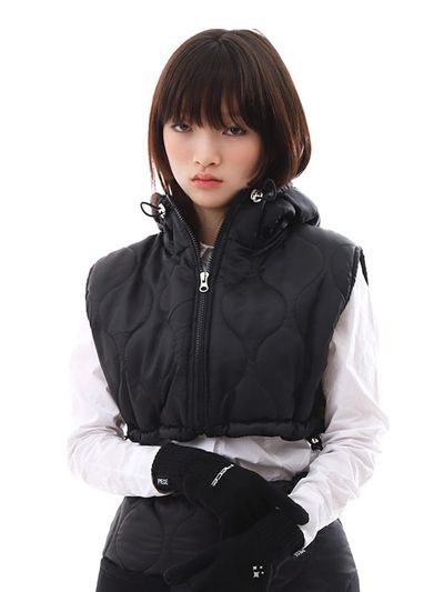 PIECEMAKER Quilted Balaclava Zip-up Vest (Black)
