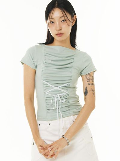 PIECEMAKER RIBBON SHIRRING TEE (MINT)