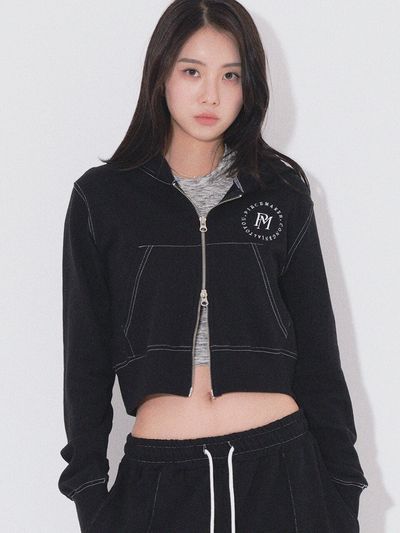 PIECEMAKER Stitch Cropped Zip Hoodie _ Black