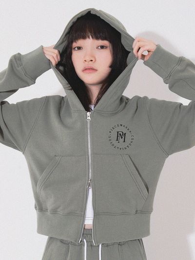 PIECEMAKER Stitch Cropped Zip Hoodie _ Yellowish Green