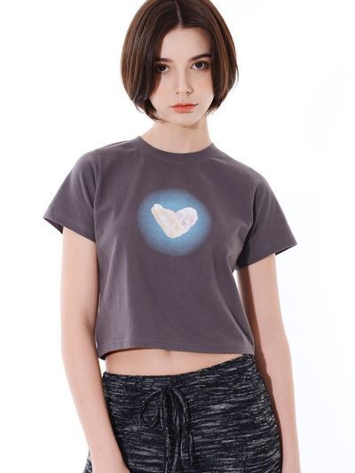 PIECEMAKER Stone Heart Cropped T-Shirt _ Charcoal