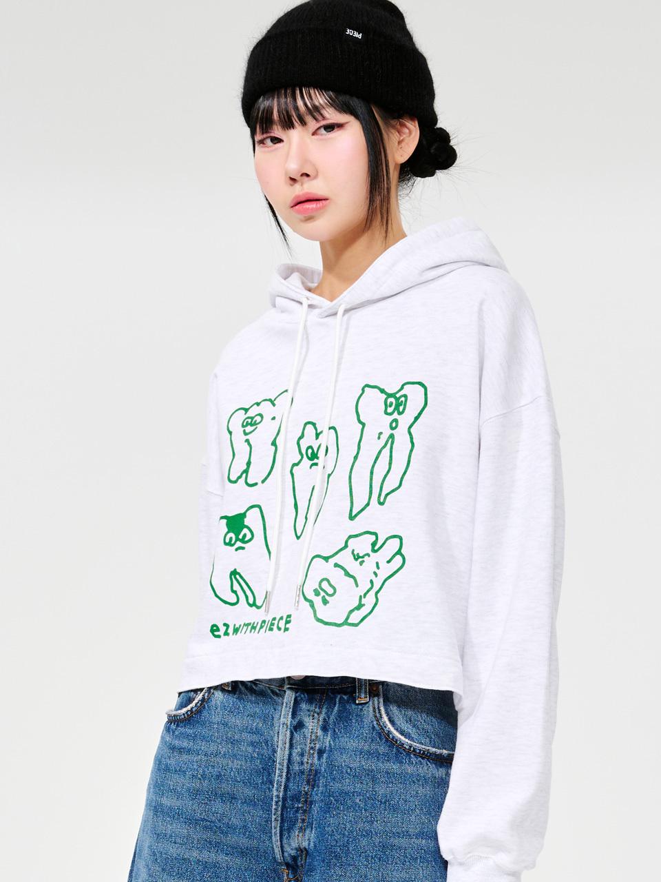 PIECEMAKER Teeth Cropped Hoodie White Melange