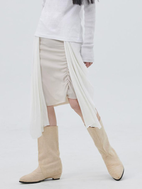 PIECEMAKER TS Layered Shirring Skirt Beige