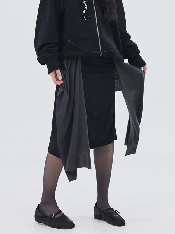 PIECEMAKER TS Layered Shirring Skirt Black