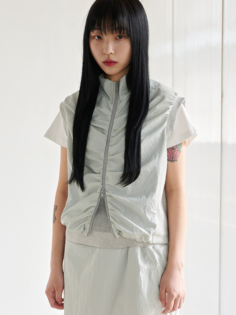 PIECEMAKER TS Nylon Shirring Vest _ Grey