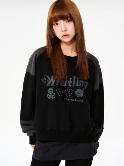 PIECEMAKER Wrestling Color-Blocking Sweatshirt Black
