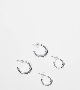 Pieces Pieces 2-pack everyday hoop earrings in plated sterling silver