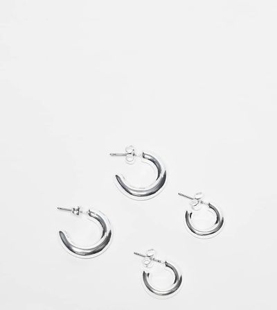 Pieces Pieces 2-pack everyday hoop earrings in plated sterling silver