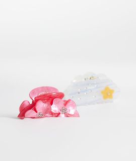 Pieces Pieces 2-pack small floral claw clips in blue and pink