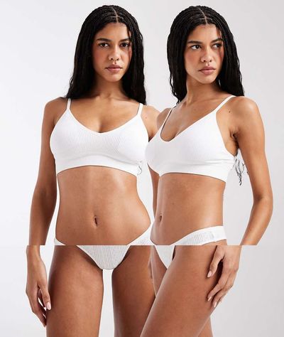 Pieces Pieces 2 pack pointelle thong in white