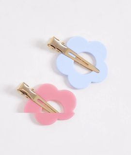 Pieces PIECES 2 pack retro flower hair clips in blue and pink