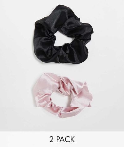 Pieces Pieces 2 pack scrunchies in black and pink-Multi