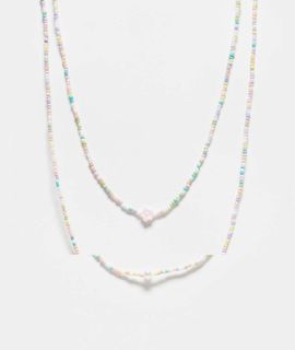 Pieces Pieces 2 pack small beaded necklaces with pearl detail in multi