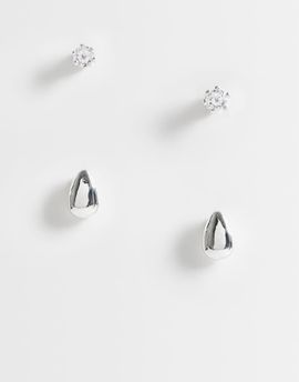Pieces Pieces 2 pack stacking stud earrings in silver tone