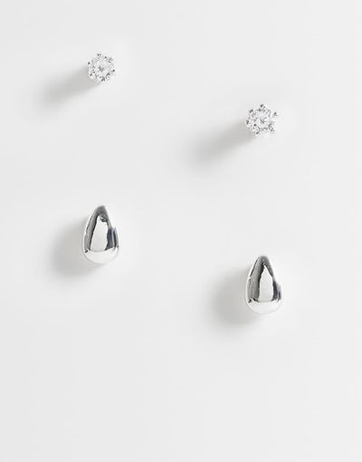 Pieces Pieces 2 pack stacking stud earrings in silver tone