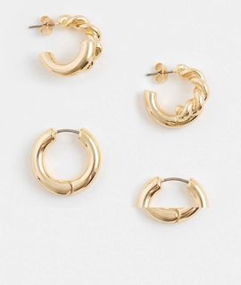 Pieces Pieces 2 pack twist hoop earrings in gold tone