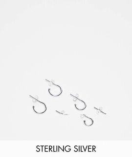Pieces Pieces 3-pack everyday huggie and hoop earrings in plated sterling silver