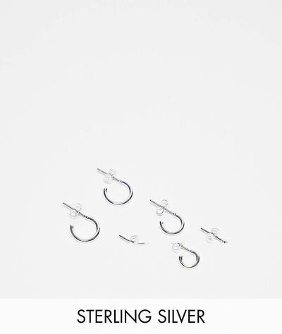Pieces Pieces 3-pack everyday huggie and hoop earrings in plated sterling silver