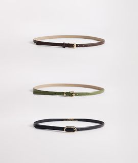 Pieces Pieces 3 pack gold-tone buckle belts in black, brown and olive green-Multi