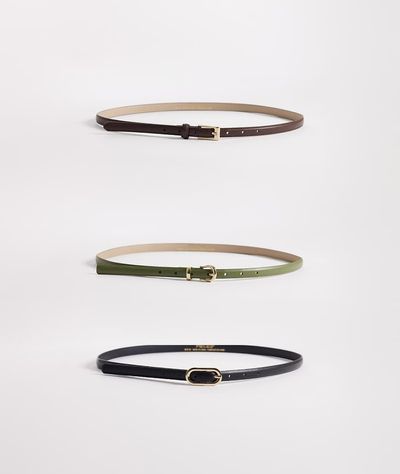 Pieces Pieces 3 pack gold-tone buckle belts in black, brown and olive green-Multi