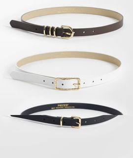 Pieces Pieces 3 pack gold buckle belts in black, brown and white-Multi