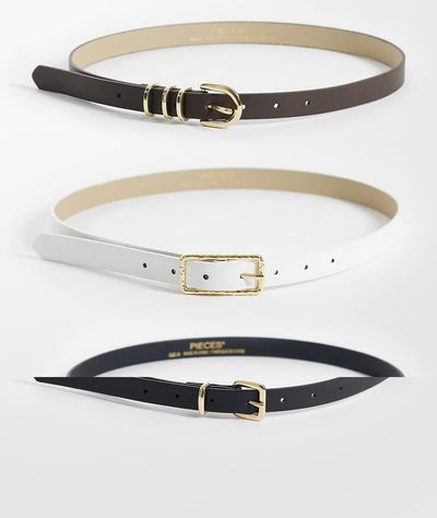 Pieces Pieces 3 pack gold buckle belts in black, brown and white-Multi