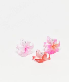 Pieces Pieces 3 pack mini hawaiian flower hair claws in green and orange-Multi