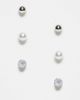 Pieces Pieces 3 pack pearl & diamante stud earrings in silver & white-Multi - 1