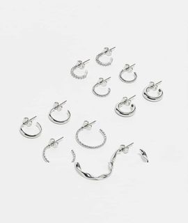 Pieces Pieces 6-pack multi design earrings in silver