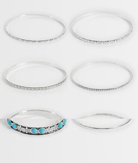 Pieces PIECES 6 pack blue faux stone bangles in silver tone