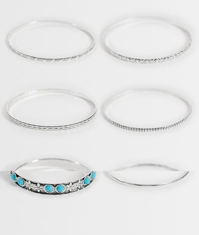Pieces PIECES 6 pack blue faux stone bangles in silver tone